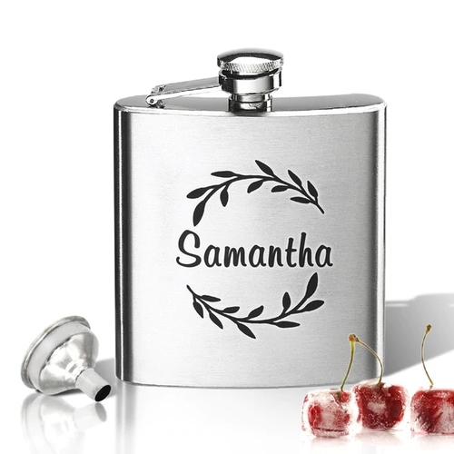 Hip Flask (8 oz) Personalized to your desire. Name with branch wreath