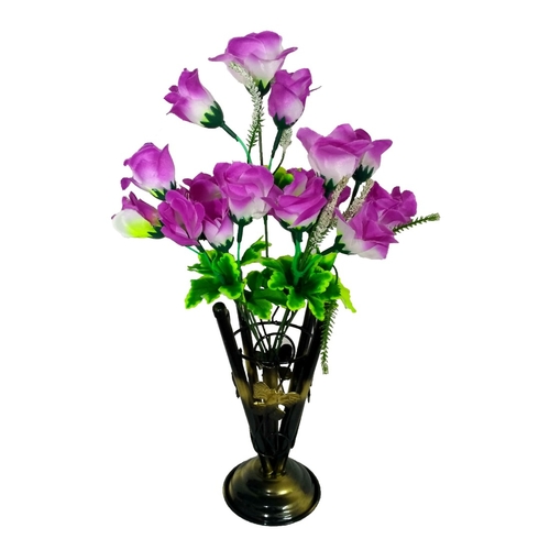 Iron Vase with Artificial Plastic Flower (1 Piece)