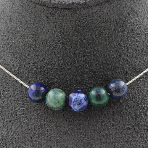 Azurite Chrysocolla 5 beads 8 mm necklace.