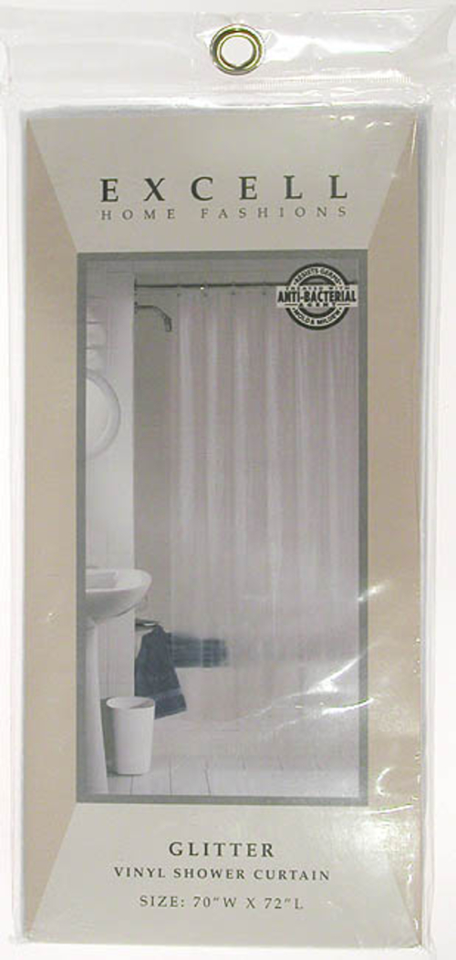 Excell 70in. X 72in. Clear Luxury Glitter PEVA Shower Curtain  1ME-40O