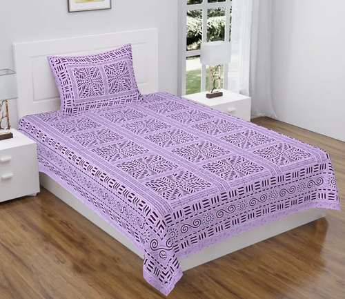 Pink Jaipuri 100% Cotton Single Badsheet with one Pillow Cover (Size