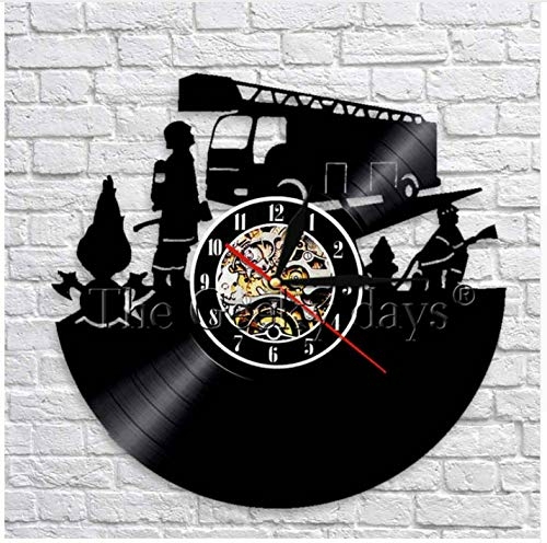 FIREFIGHTER FIRE DEPARTMENT DESIGN HANDMADE VINYL RECORD WALL CLOCK