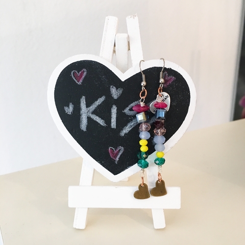 Colorful Beads and Stones Heart Charm Earrings