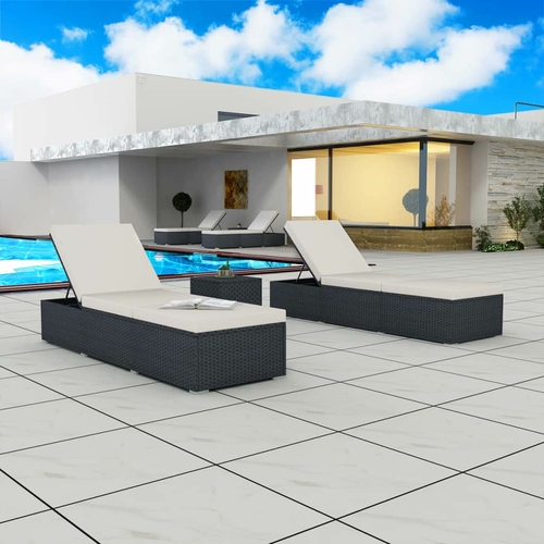 Sun Loungers 2 pcs Poly Rattan Black