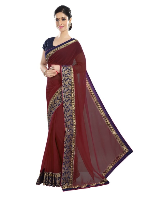 Generic Women's Chiffon Saree (Maroon, 5-6 Mtrs)