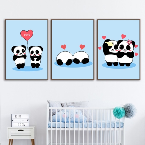 Cartoon Loving Heart Panda Nordic Posters