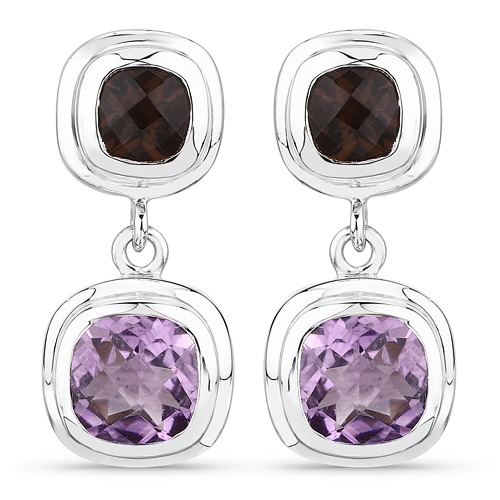 6.60 Carat Genuine Amethyst and Smoky Quartz .925 Sterling Silver