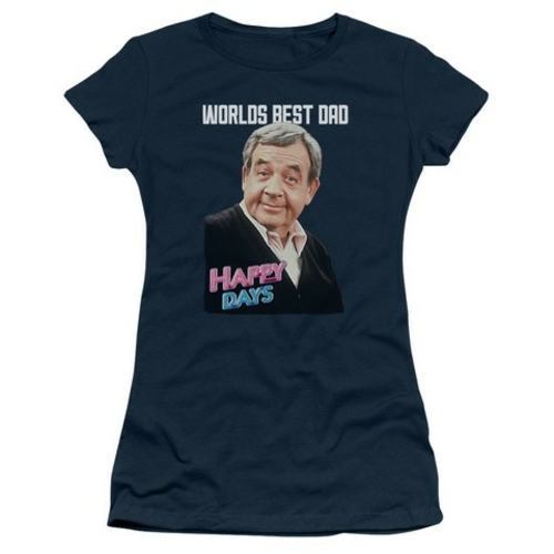 Trevco Happy Days-Best Dad - Short Sleeve Junior Sheer Tee - Navy- Med