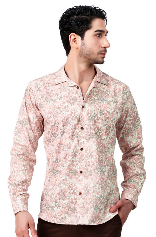 Men Relaxed Cuban Collar Conversational Printed Cotton Slim Fit Casual