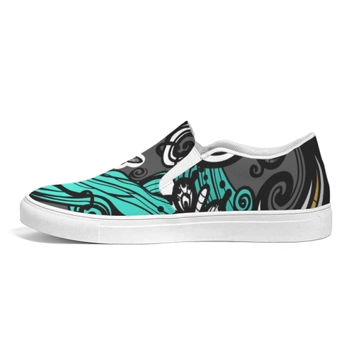 Womens Sneakers - Canvas Slip on Shoes - Green Butterfly Print
