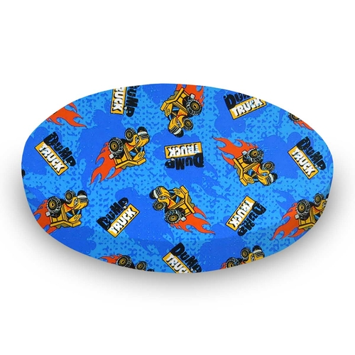 SheetWorld Fitted Round Crib Sheet - 100% Cotton Woven - Dump Trucks,