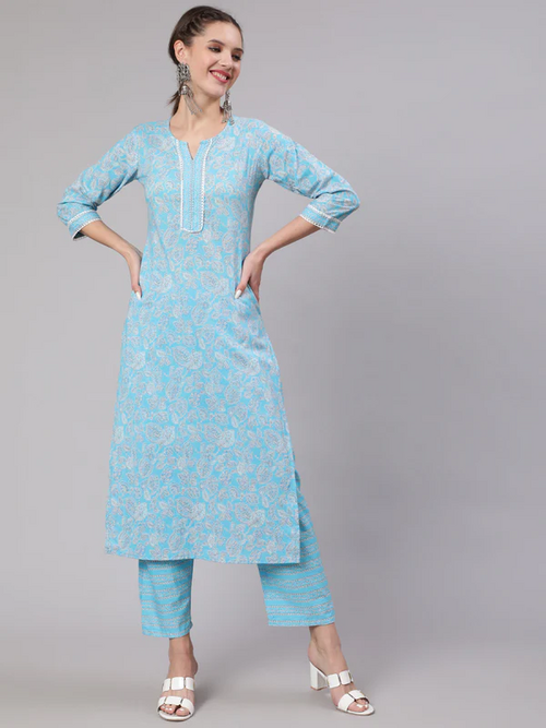 Printed Straight Kurta And Trouser (Size-XXL) (Color-LIGHT BLUE)
