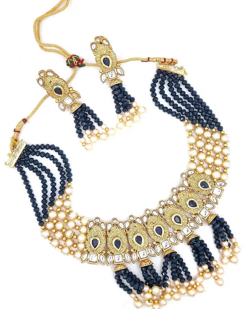 Gold-Plated Stone-Studded Necklace & Stylish Earrings Set