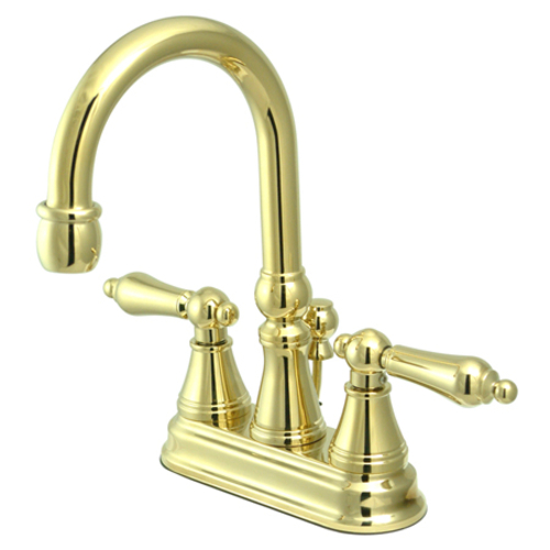 4 Inch Center High Rise Spout Lavatory Faucet - Polished Brass