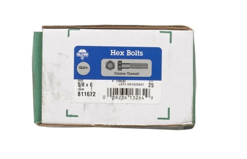 Hillman 811672 0.63 x 6 in. Hot Dipped Galvanized Hex Bolt