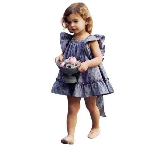 Newborn Baby Girls Dress Patchwork Plaid Bowknot