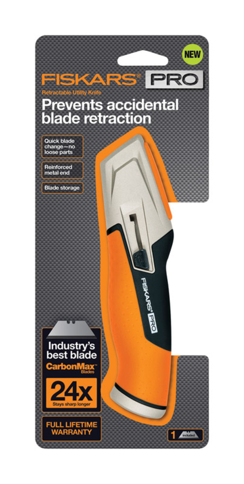 Fiskars 2829513 5 in. Pro Retractable Utility Knife, Orange