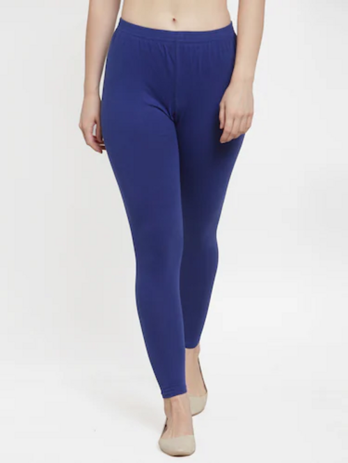 Women's Solid Ankle-Length Leggings(SizeS)(ColorBlue)