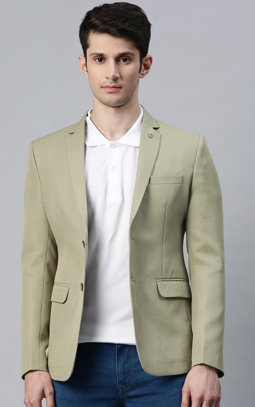 Men's Solid Slim Fit Single-Breasted Formal Blazer (Color Green) (Size
