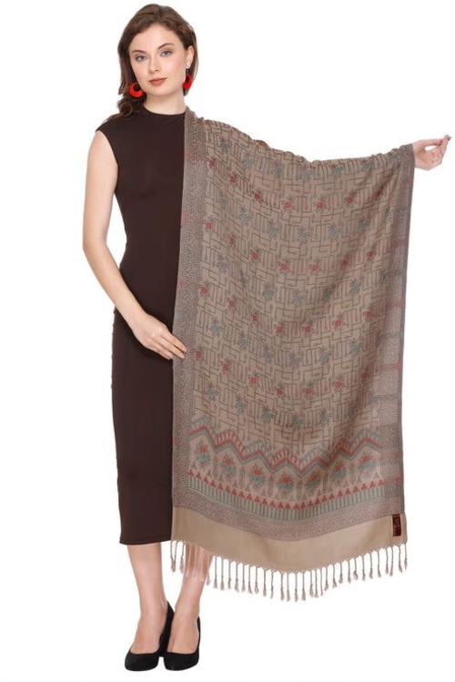 Geomatric Print Camel Viscose Stole For Women.