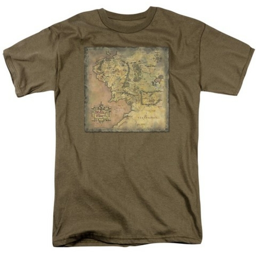 Lor-Middle Earth Map Short Sleeve Adult 18-1 Tee, Safari Green - 3