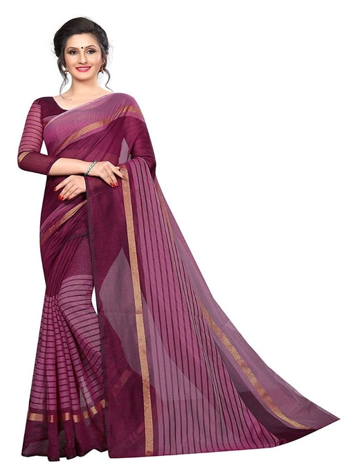 Generic Women's Cotton Saree (Purple, 5-6 Mtrs)