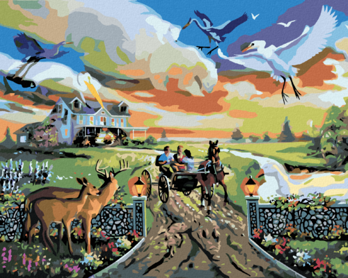 Zuty - Paint by Numbers - ILLUSION OF ANIMALS AND A CARRIAGE LEAVING