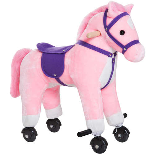 Qaba Kids Walking Pony Ride on Horse Rocking Toy Wheels & Footrest