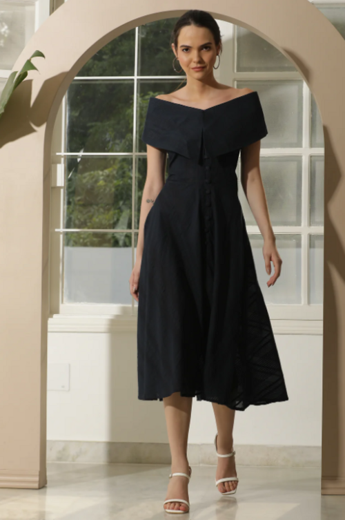 BLUE COTTON OFF SHOULDER DRESS (Size L)