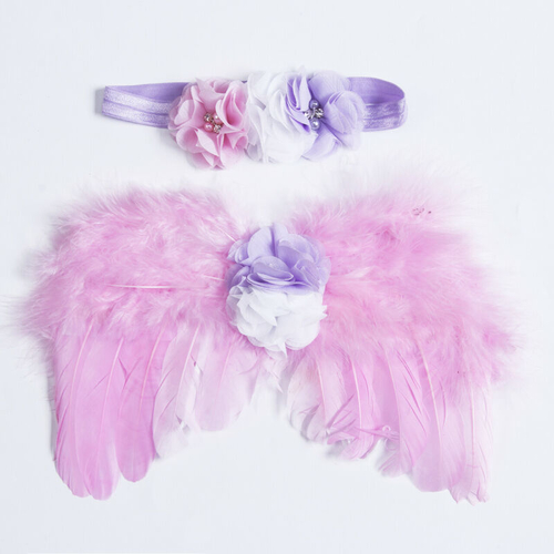 Baby Newborn Angel Flower Headband+Wing Feather