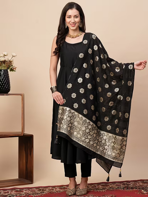 women black self design dupatta