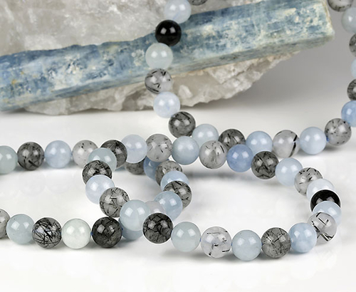 Energetic bracelet made from aquamarine, rock crystal and tourmaline