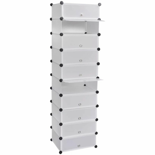 White Shoe Organizer Storage Rack with 10 Compartments 18.5"x67.7"