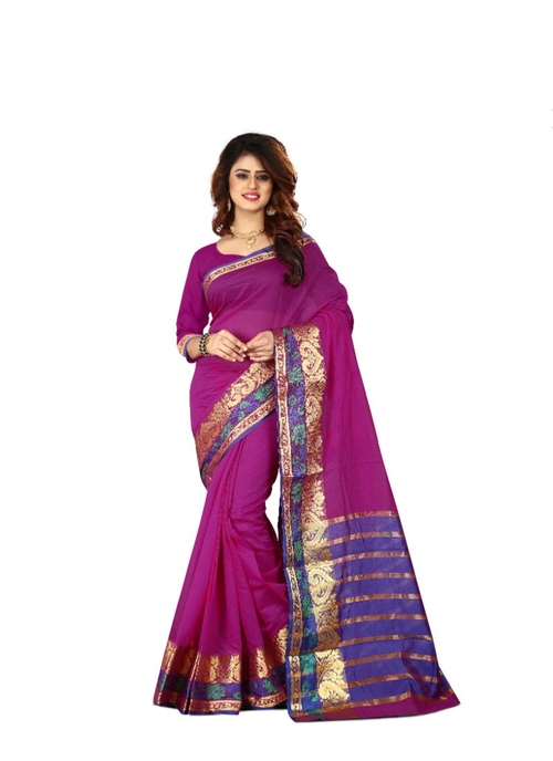 Generic Women's Cotton Silk Saree(Magenta, 5.5-6