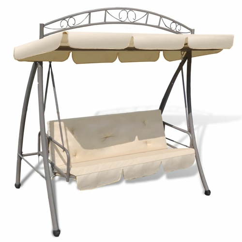 Outdoor Convertible Swing Bench with Canopy Patterned Arch Sand White