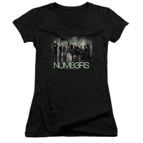 Trevco Numb3Rs-Numbers Cast - Junior V-Neck Tee - Black, Medium