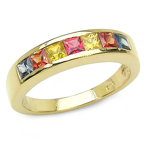 14K Yellow Gold Plated 1.26 Carat Genuine Multi Sapphire .925 Sterling