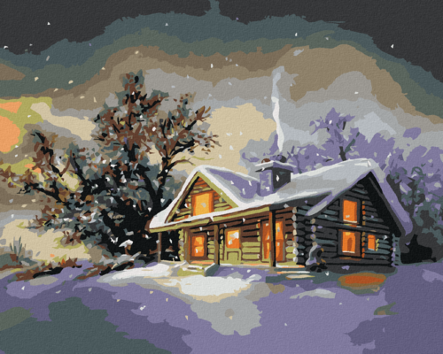 Zuty - Paint by Numbers - SNOWY CABIN AFTER DUSK 2 (D. RUSTY RUST),