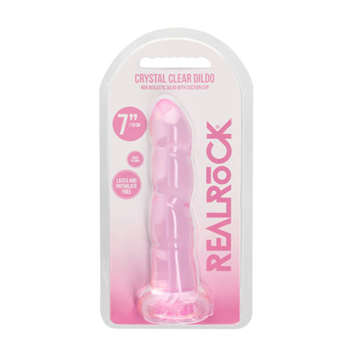 RealRock Crystal Clear Non-Realistic 7 in. Twisted Dildo With Suction