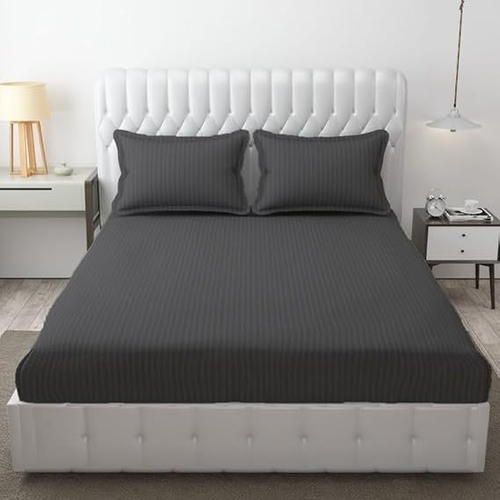 Cotton Queen Size Striped Bedsheet (Size-QUEEN SIZE) (Color-DARK GREY)