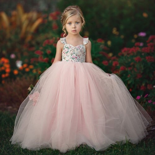 Flower Girl Princess Sleeveless Long Dress Kids