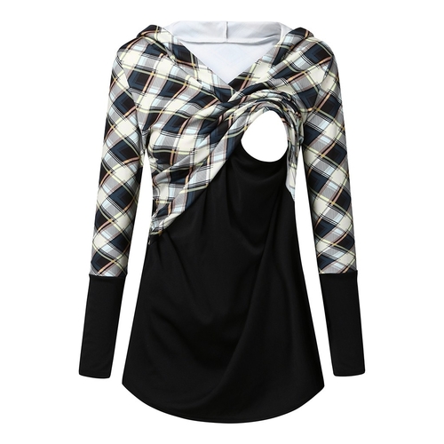 Women Maternity Sweatshirts Long Sleeve Plaid