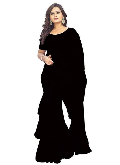 Generic Women's Georgette Saree (Black, 5-6 Mtrs)