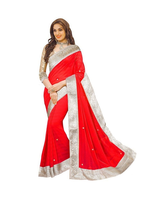 Red Color Chiffon  Saree