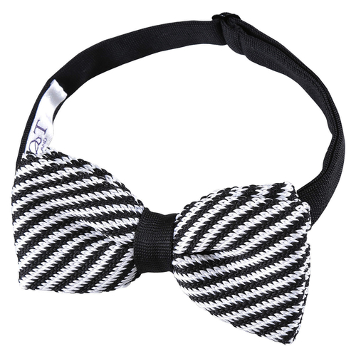 Diagonal Stripe Knitted Pre-Tied Bow Tie - Black & White