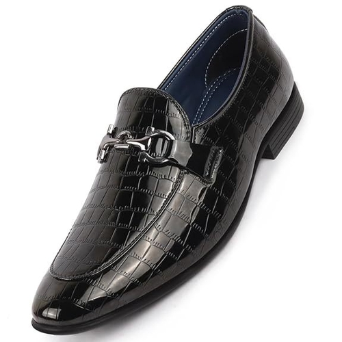 Men's Party Formal Patent Leather Embossed Buckle Slip On Loafer Shoes