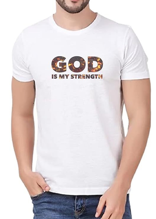ROUND NECK HALF SLEEVES PRINTED "GOD IS MY STRENGTH" TSHIRT FOR MEN