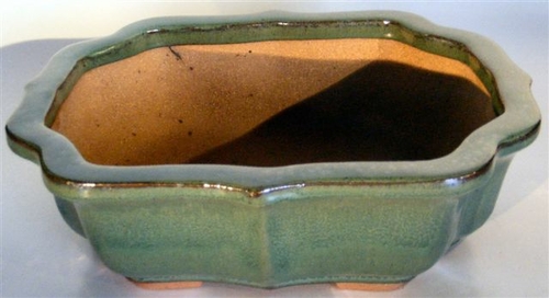 Green Fluted Oval Ceramic14" x 11" x 4.5" OD