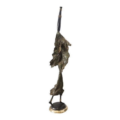 Stylized Vintage Hand Cast African Bronze Female Figurine Balancing a