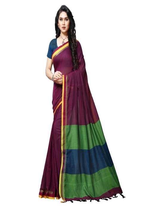 Generic Women's Linen Saree (Purple, 5-6 Mtrs)